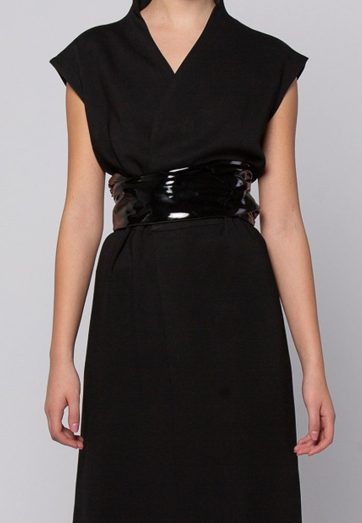 Midi Dress With Latex Belt - NARRO