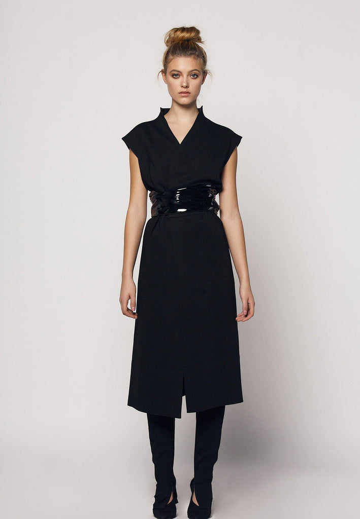 Midi Dress With Latex Belt - NARRO