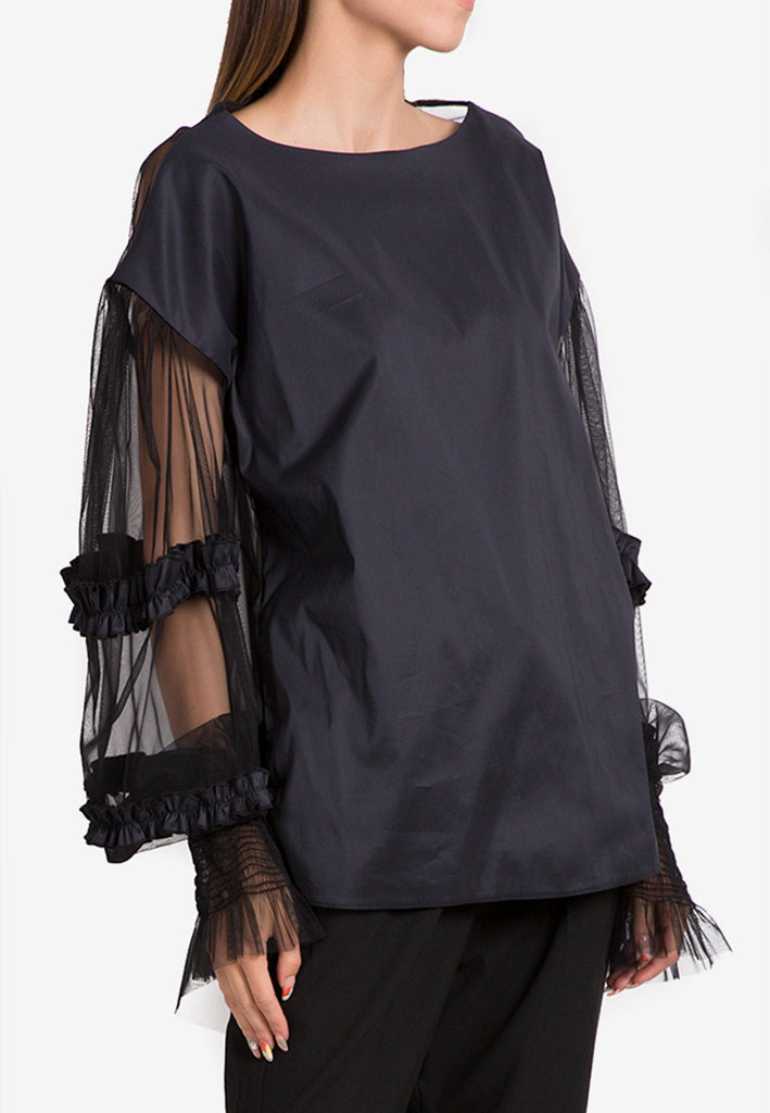 Sequins Blouse With Tulle Sleeves - NARRO