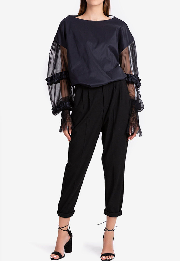 Sequins Blouse With Tulle Sleeves - NARRO