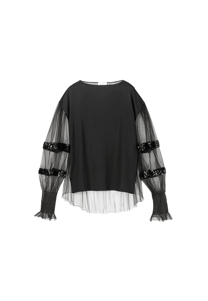 Sequins Blouse With Tulle Sleeves - NARRO