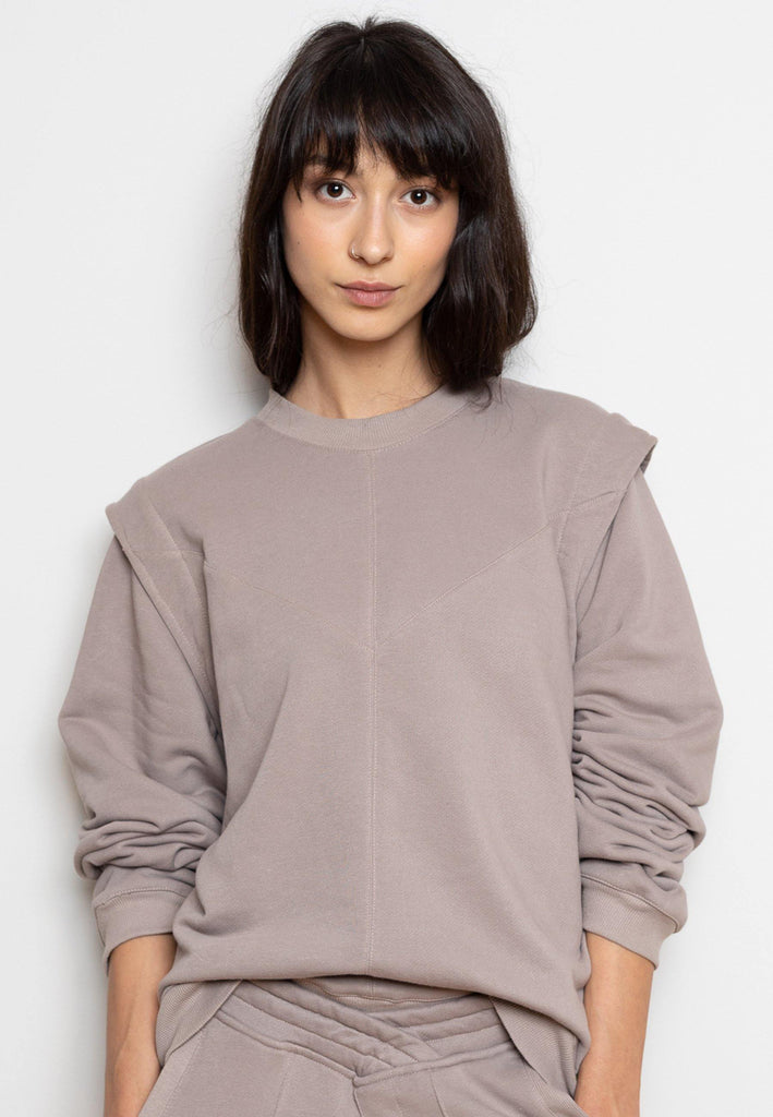 Sweatshirt with Enhanced Shoulders in Beige - NARRO