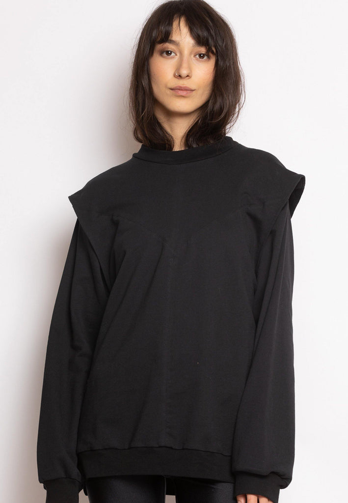 Sweatshirt with Enhanced Shoulders in Beige - NARRO