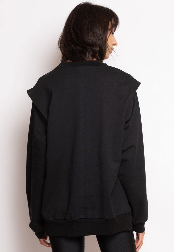 Sweatshirt with Enhanced Shoulders in Black - NARRO