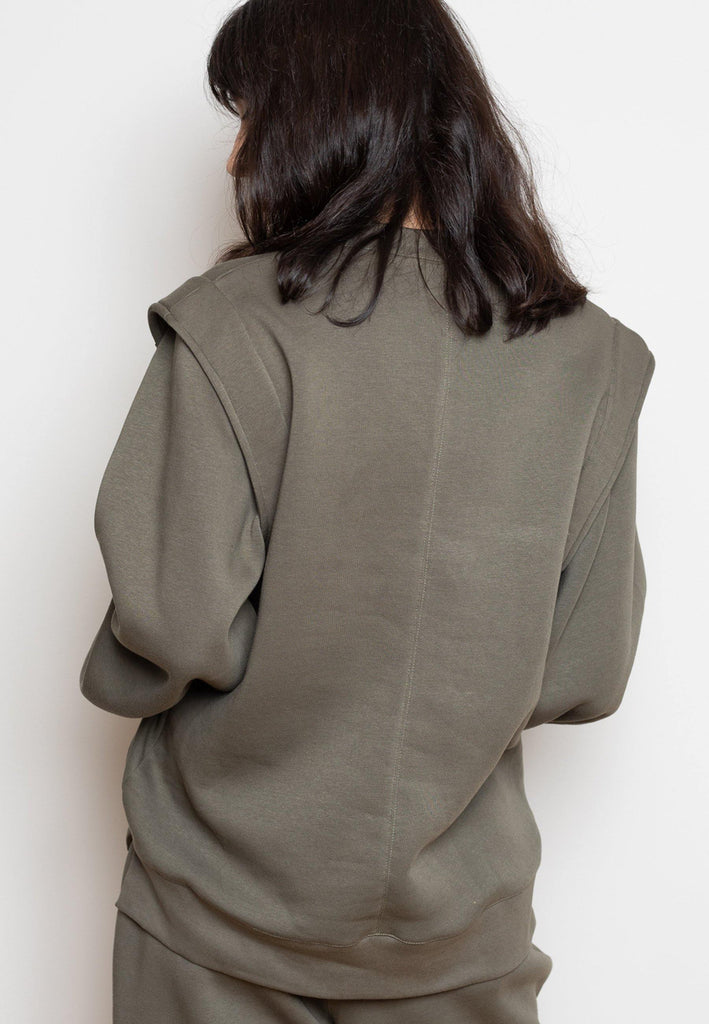 Sweatshirt with Enhanced Shoulders in Khaki - NARRO