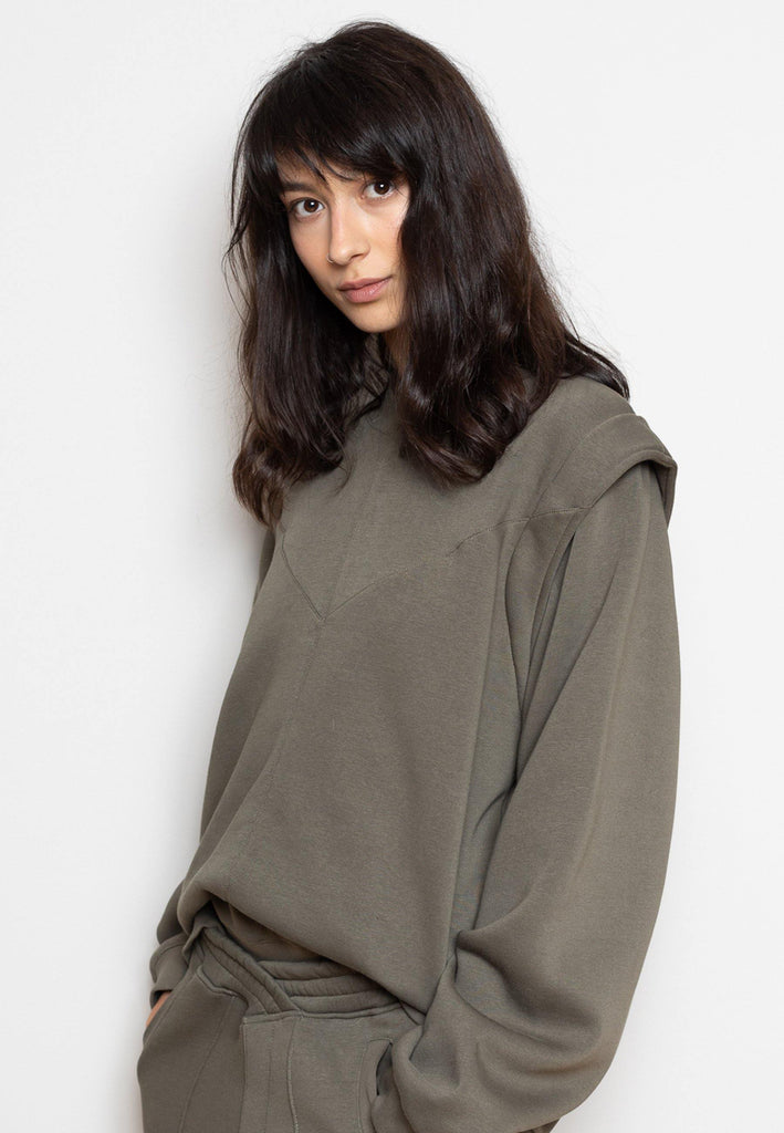 Sweatshirt with Enhanced Shoulders in Khaki - NARRO