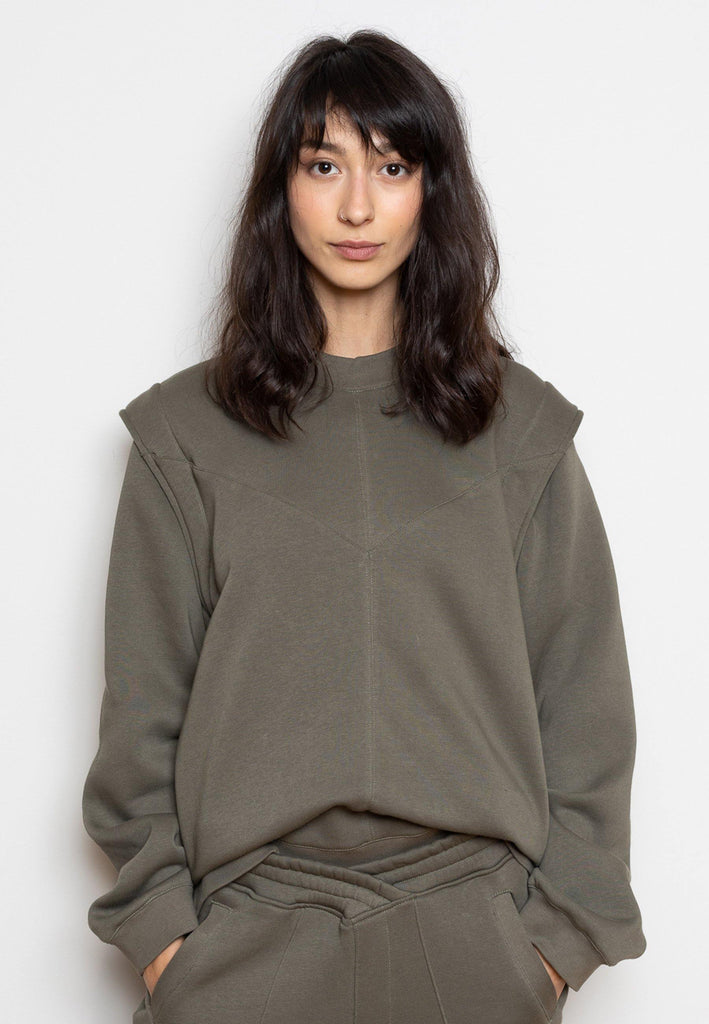 Sweatshirt with Enhanced Shoulders in Beige - NARRO