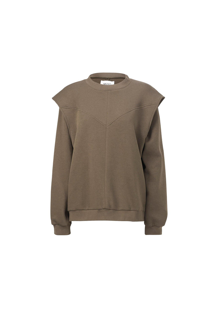 Sweatshirt with Enhanced Shoulders in Khaki - NARRO