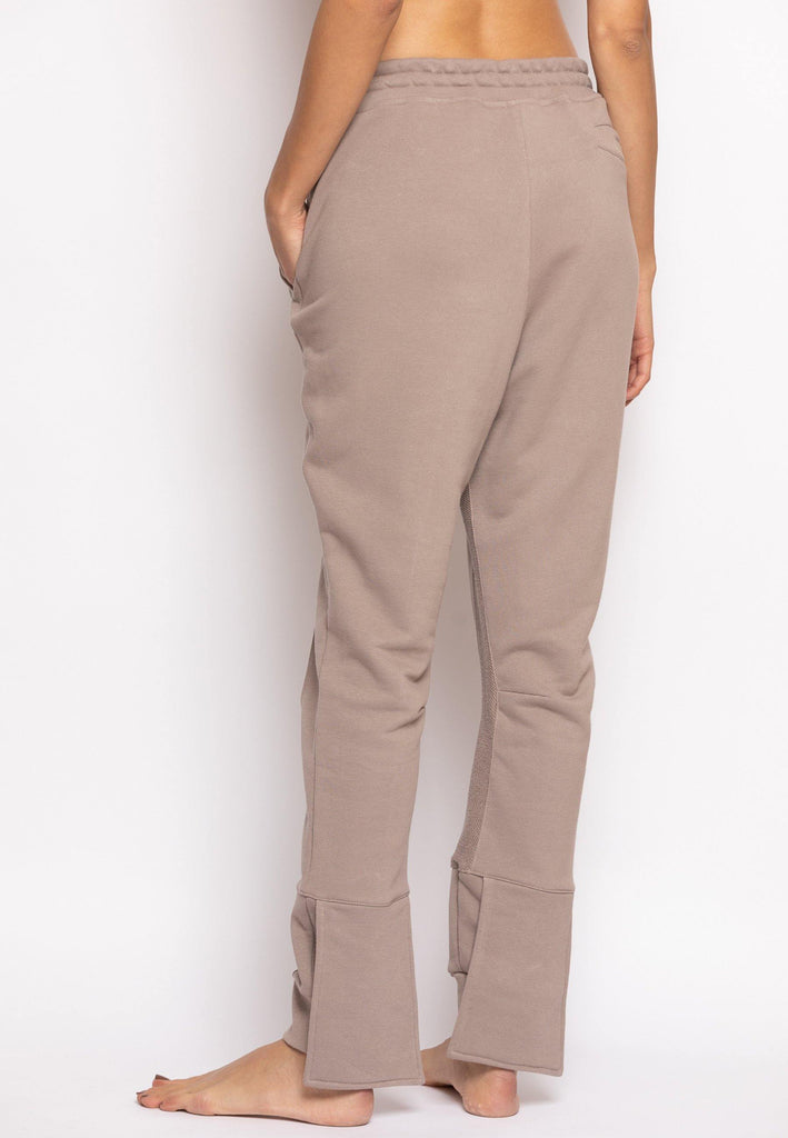 Overlapped Front Sweatpants with Cuffed Ankle in Beige - NARRO