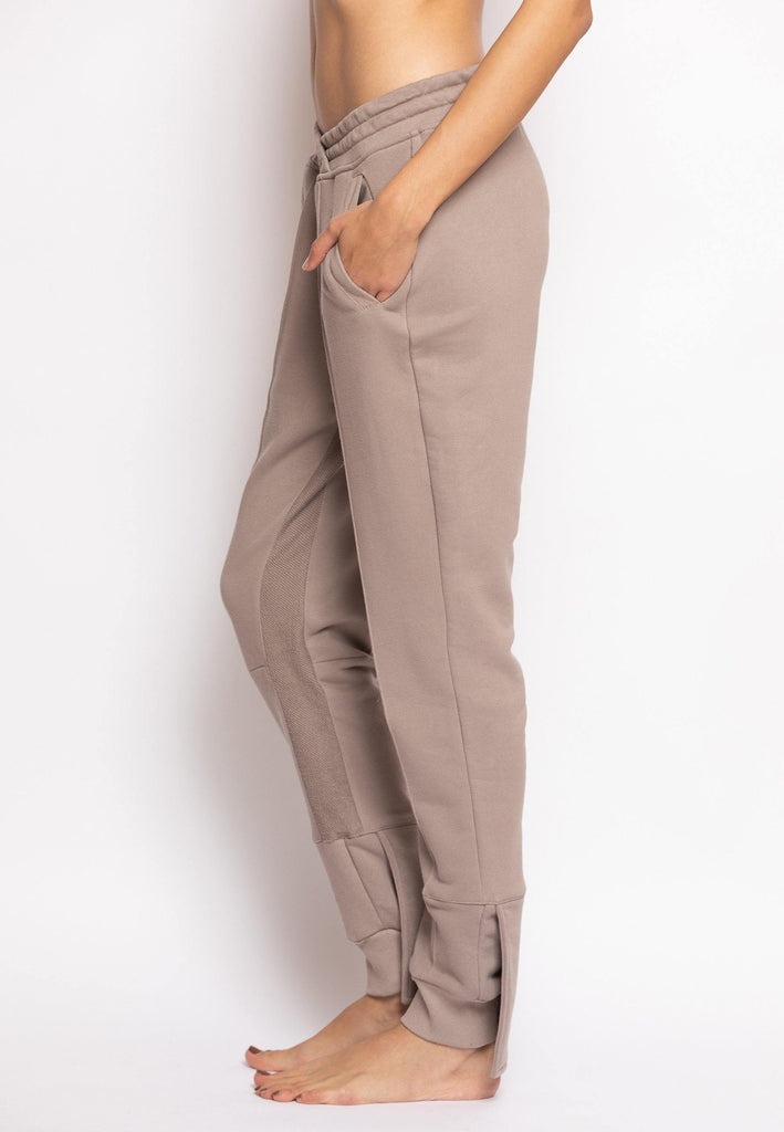 Overlapped Front Sweatpants with Cuffed Ankle in Beige - NARRO