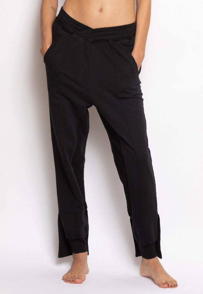 Overlapped Front Sweatpants with Cuffed Ankle in Black - NARRO