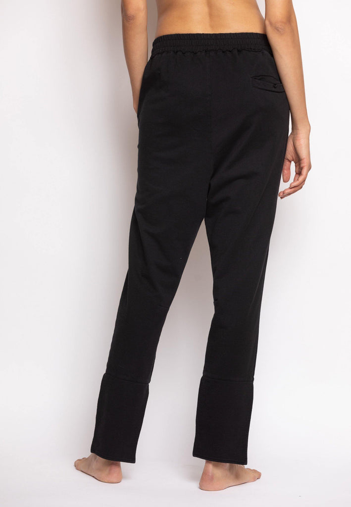 Overlapped Front Sweatpants with Cuffed Ankle in Black - NARRO