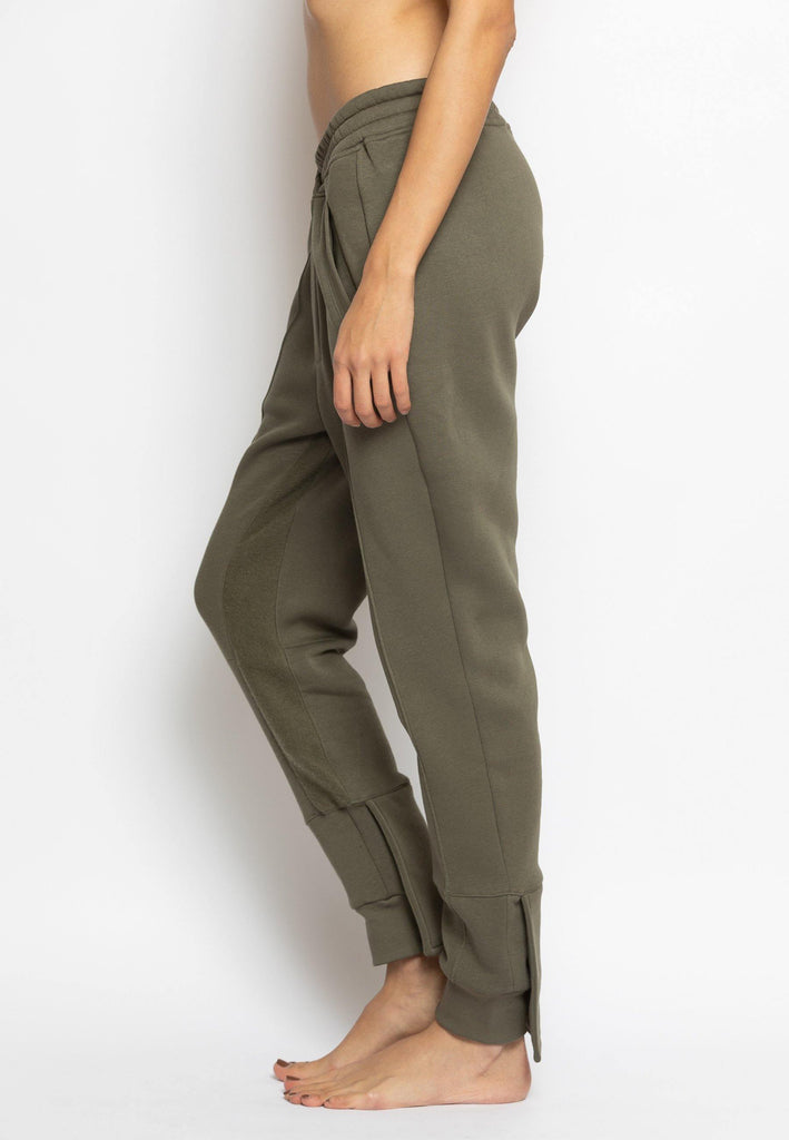 Overlapped Front Sweatpants with Cuffed Ankle in Khaki - NARRO