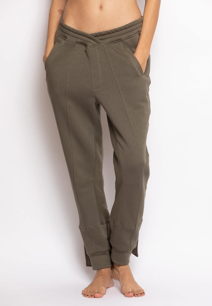 Overlapped Front Sweatpants with Cuffed Ankle in Beige - NARRO