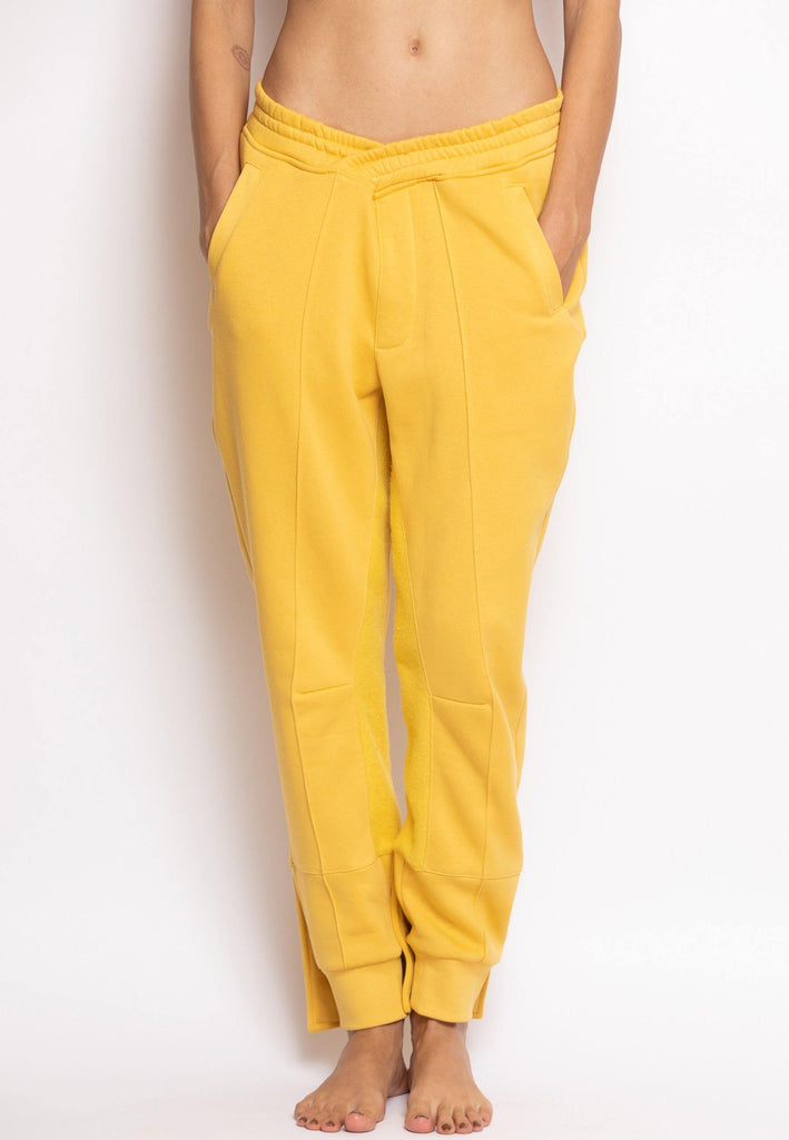 Overlapped Front Sweatpants with Cuffed Ankle in Yellow - NARRO