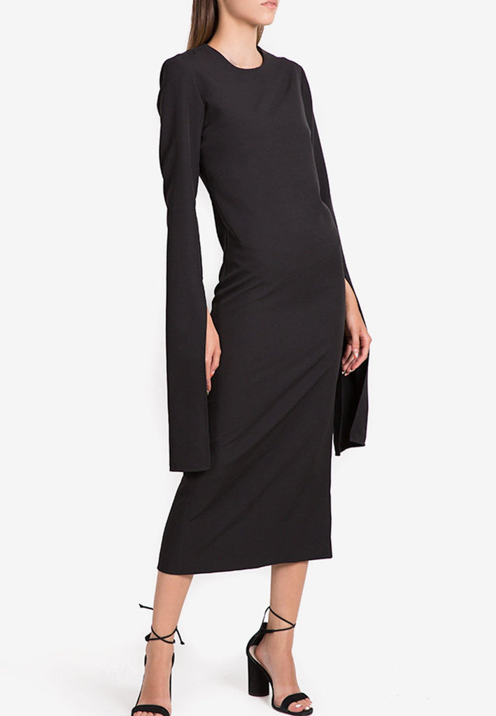 Midi Essential Viscose Dress with Elongated Sleeves - NARRO