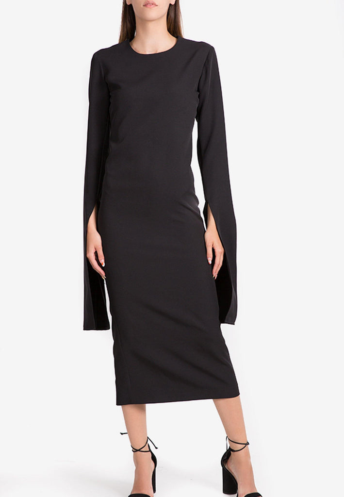 Midi Essential Viscose Dress with Elongated Sleeves - NARRO