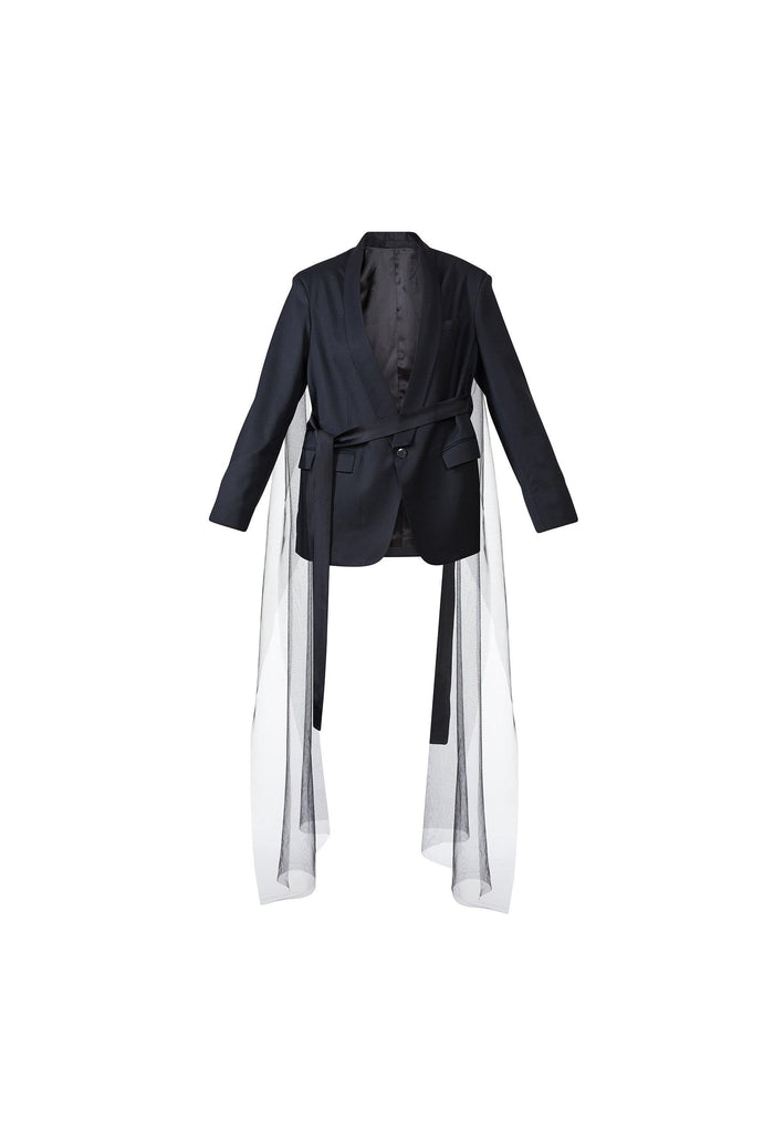 Oversized Blazer With Ribbons And Tulle Detail - NARRO