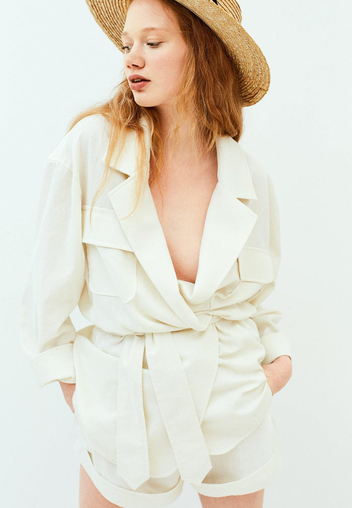 Linen Blend Belted Jacket - NARRO