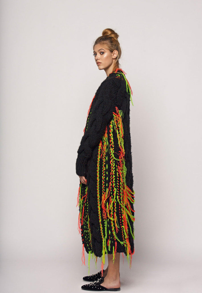 Embroidered Wool Long Cardigan - NARRO