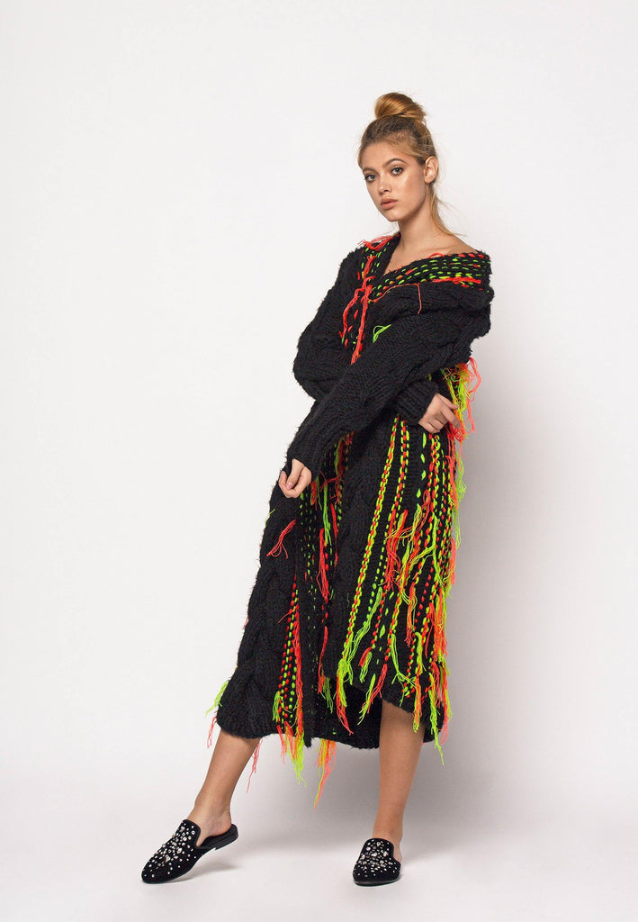 Embroidered Wool Long Cardigan - NARRO