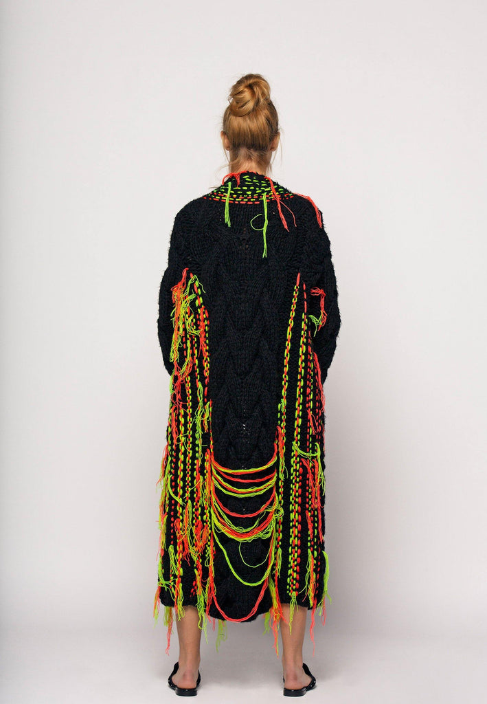 Embroidered Wool Long Cardigan - NARRO